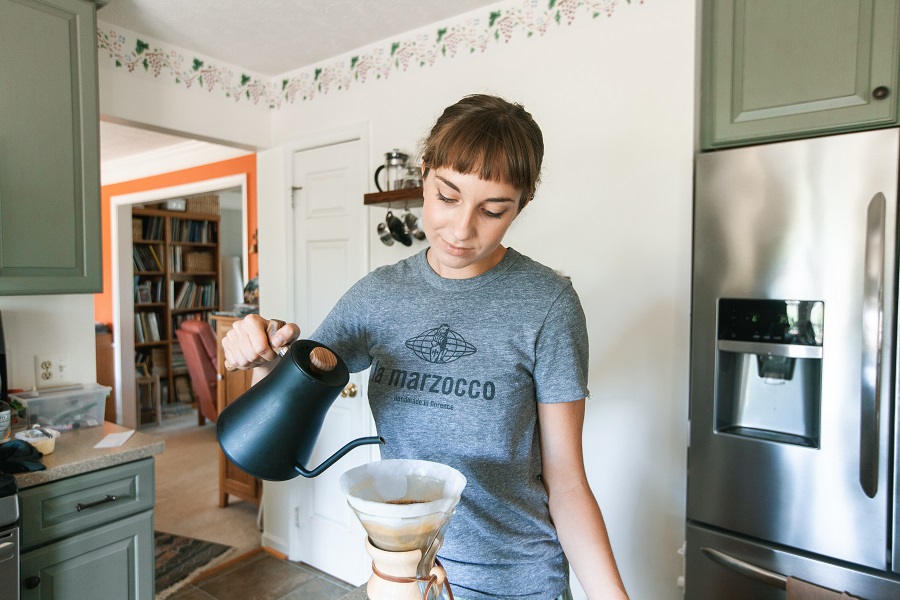 At home pouring coffee, how to sell coffee online from home