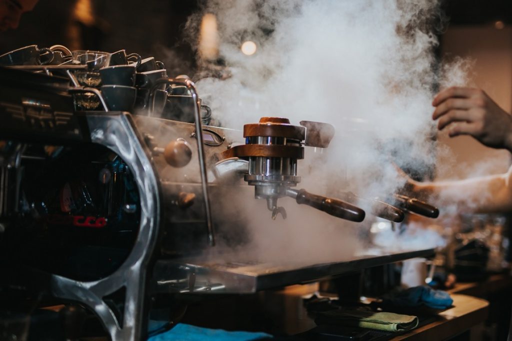 A steam wand purged from an espresso machine