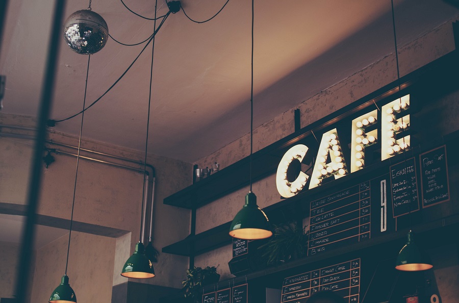 a cafe opens for the day