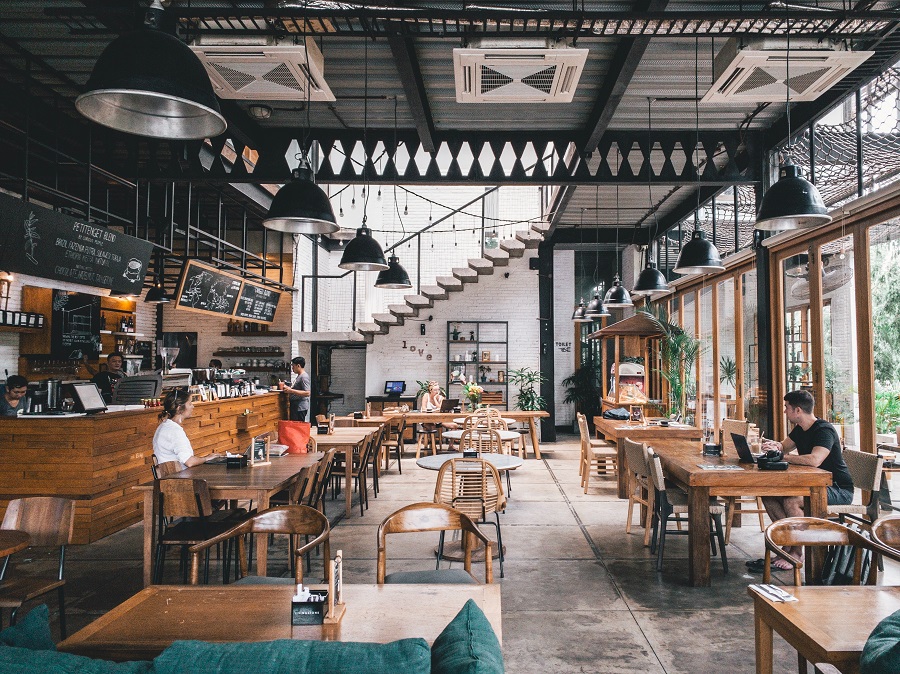 a busy cafe opens for the day