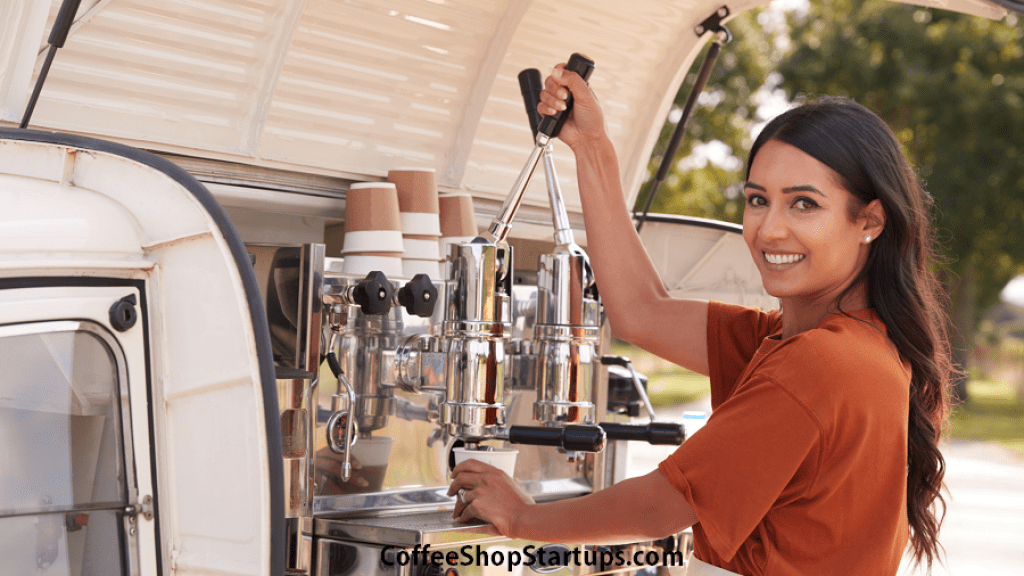 Serving coffee from a coffee cart
