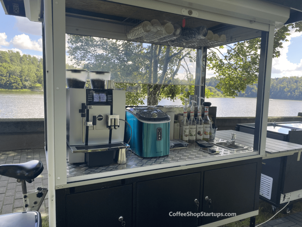 Start a coffee cart business. This is a coffee cart that just opened.