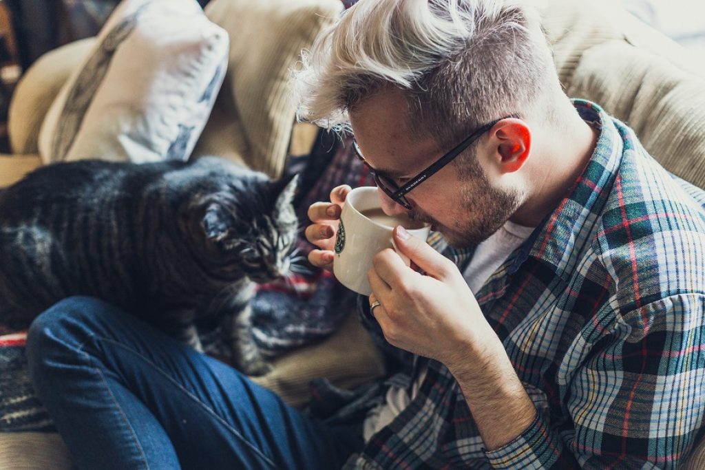 drinking coffee with cat