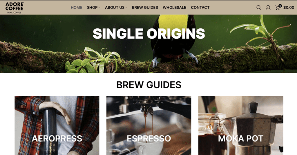 Adore coffee website design