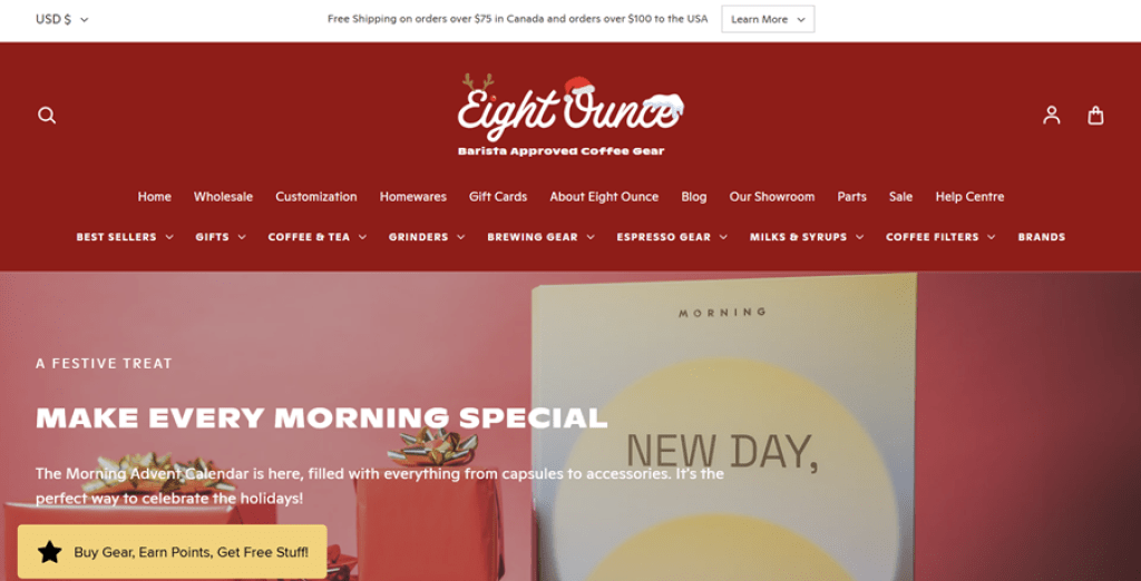 eight ounce coffee shop website design