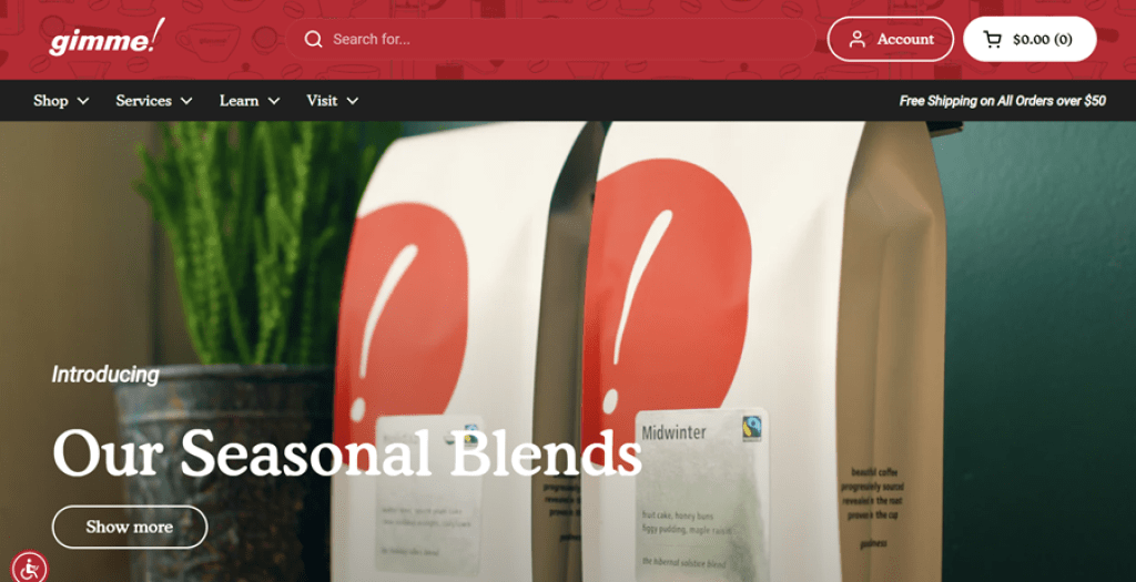 gimme coffee website design